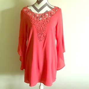 Coral bell sleeve dress